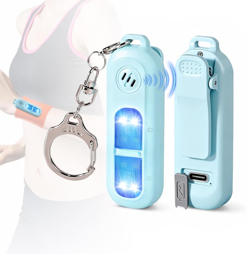 cjc 130dB Personal Safety Alarm with Strobe Light & LED Emergency Flashlight, Women's SOS Rechargeable Safety Siren, with Carabiner, Clip-On, Bear Deterrent for Kids, Elderly, Night Runners, Blue - Image 1